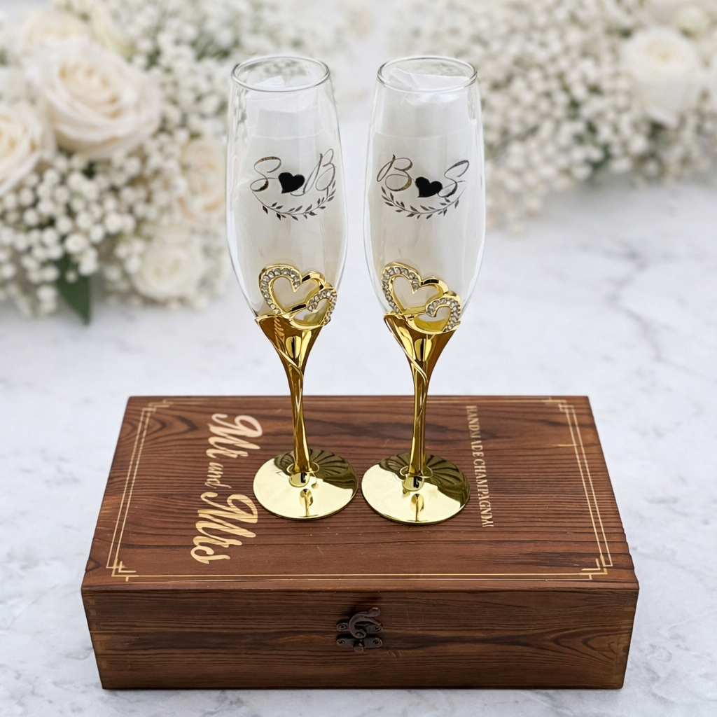 Custom Engraved Wedding Toasting Flutes Gift Set