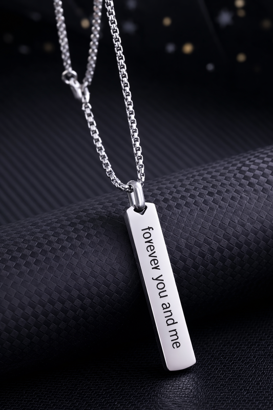 Personalized Stainless Steel Bar Pendant – custom design. Oruz Gifts Canada.