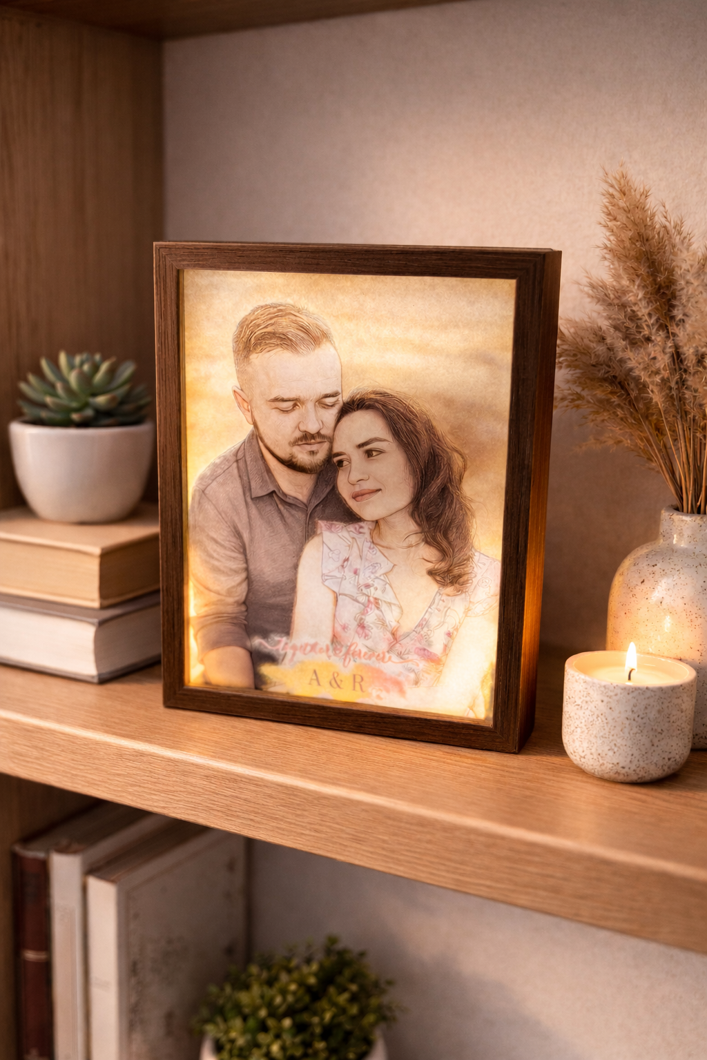 Magic LED Photo Frame | Personalized Color Changing Bamboo Frame