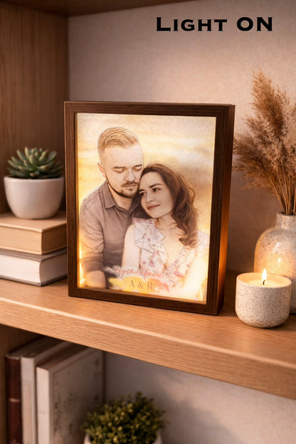 Custom engraved magic led photo frame – front view. Ships Canada & USA.