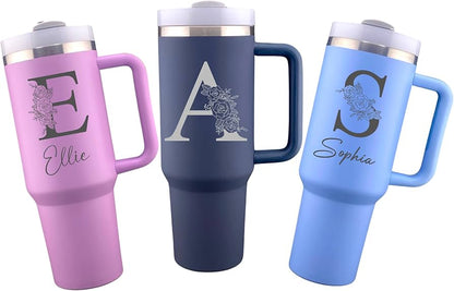 Personalized custom engraved 20oz stainless steel tumbler – engraving close-up. Oruz Gifts Scarborough.