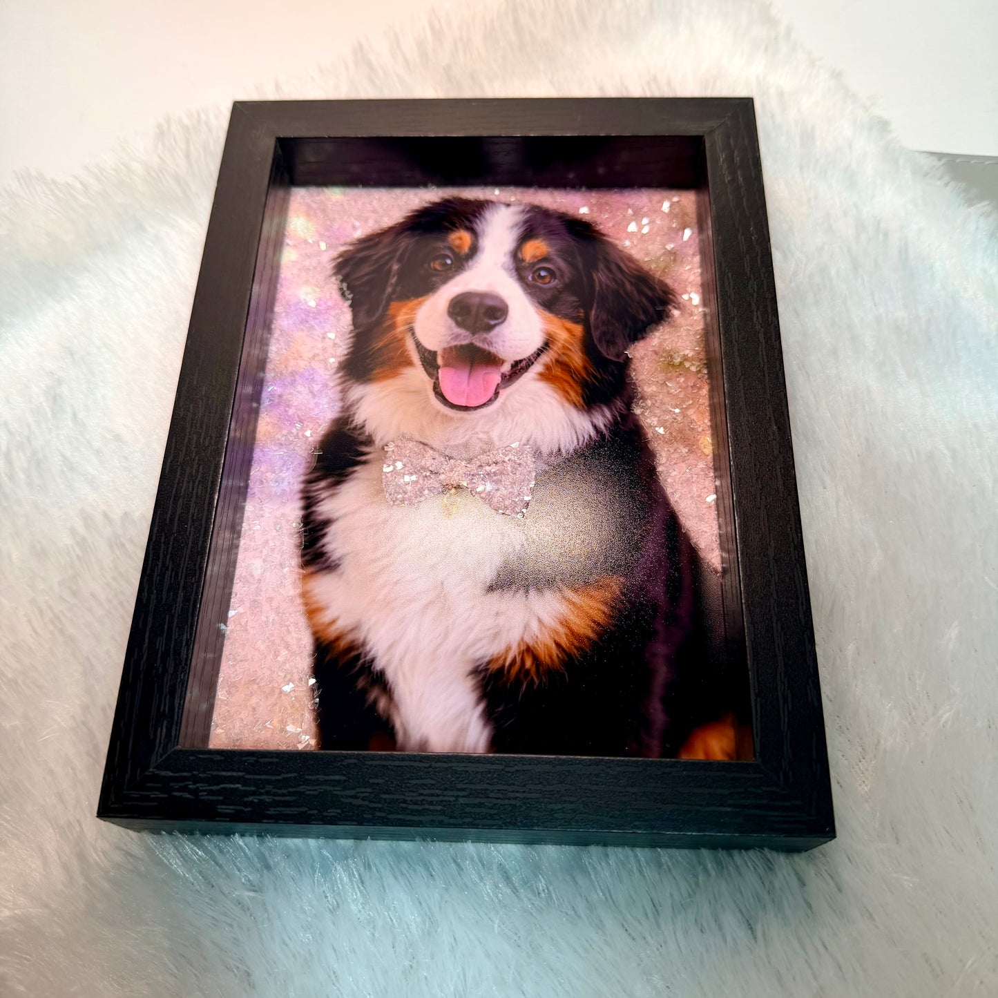 Personalized pet photo frame Canada - custom glitter print of dog in black wooden frame, unique pet owner gift