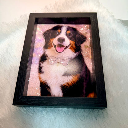 Personalized pet photo frame Canada - custom glitter print of dog in black wooden frame, unique pet owner gift