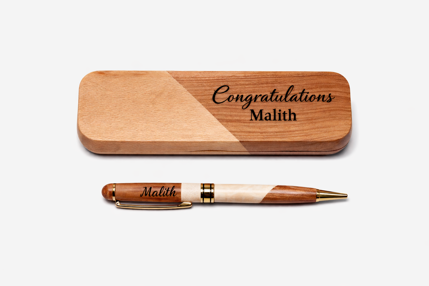 Premium Custom Engraved Wooden Pen & Gift Box Set – personalized with name or initials. Perfect for personalized Canadian gifts.