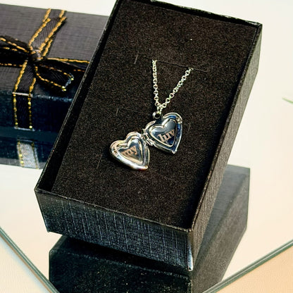 Personalized Heart Locket Necklace | Custom Initial Engraved Pendant | Oruz Gifts – gift packaging and presentation. Oruz Gifts Canada.
