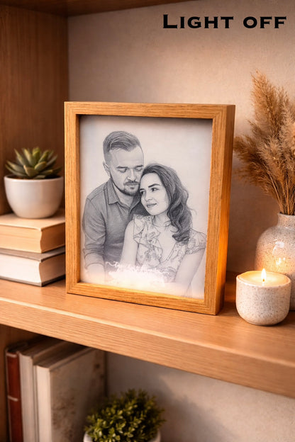 Magic LED photo frame Canada - personalized bamboo LED light frame with custom photo print. Romantic couple & memorial gift. Ships Canada & USA.