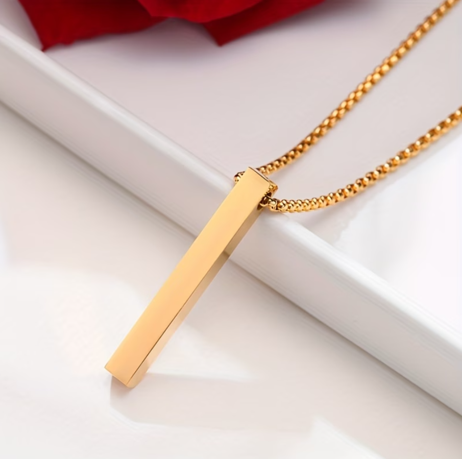 Custom Engraved Strip Bar Pendant Necklace