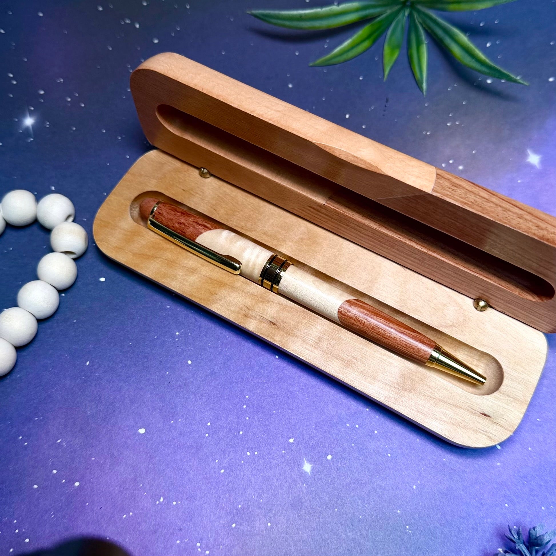 Personalized premium custom engraved wooden pen & gift box set – engraving close-up. Oruz Gifts Scarborough.