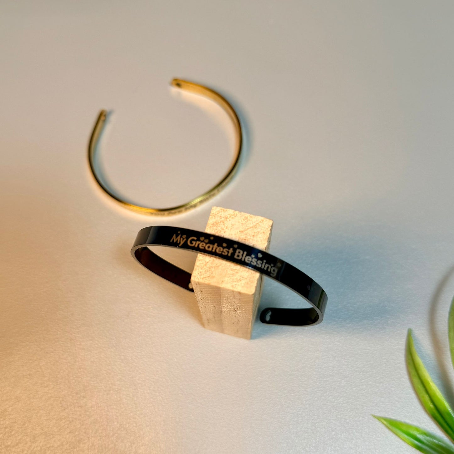 Custom engraved custom engraved cuff bracelet – front view. Ships Canada & USA.