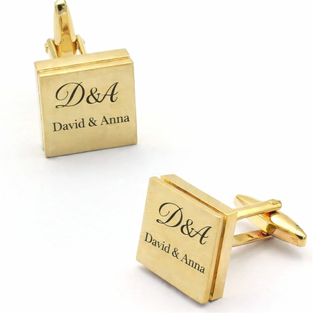 Custom custom engraved cufflinks – personalized luxury for every occasion – detail shot. Laser engraving Canada.