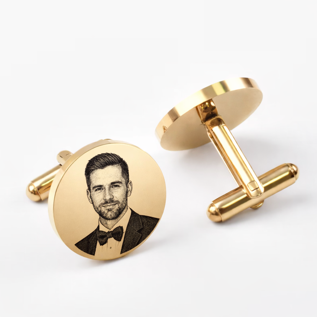 Custom custom engraved cufflinks – personalized luxury for every occasion – detail shot. Laser engraving Canada.