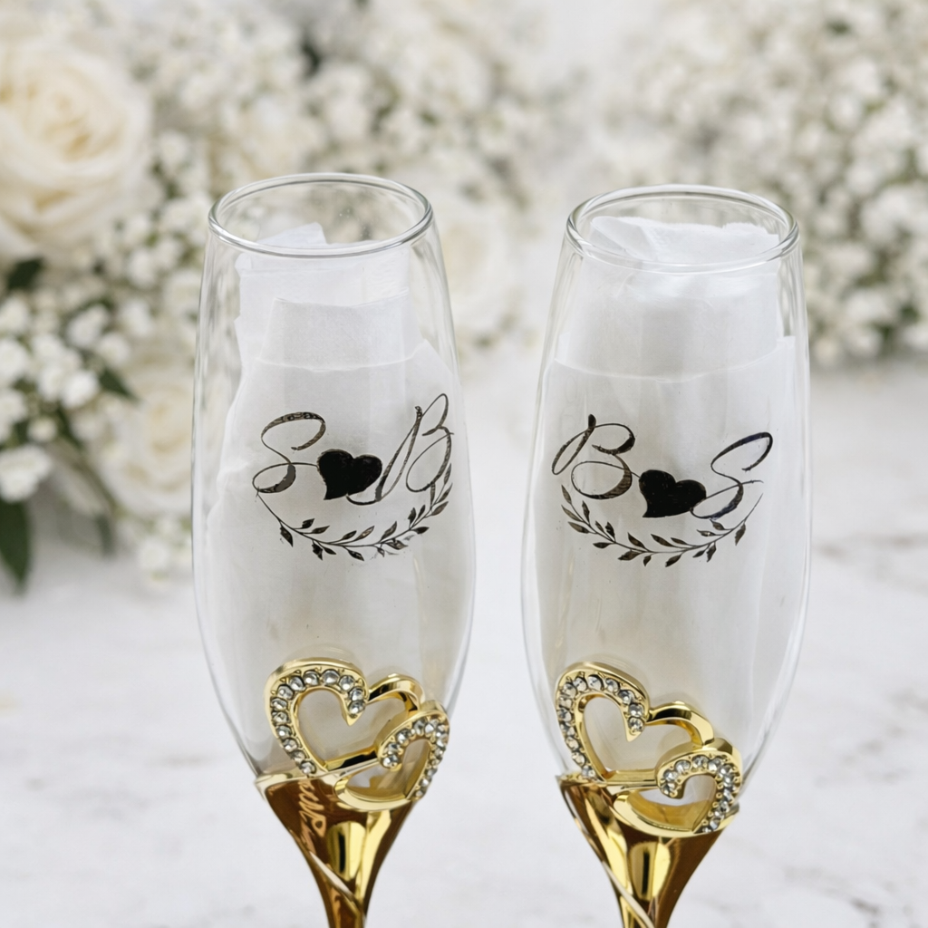 Custom Engraved Wedding Toasting Flutes Gift Set