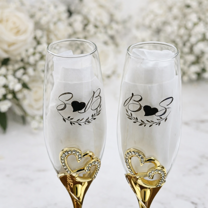 Custom Engraved Wedding Toasting Flutes Gift Set
