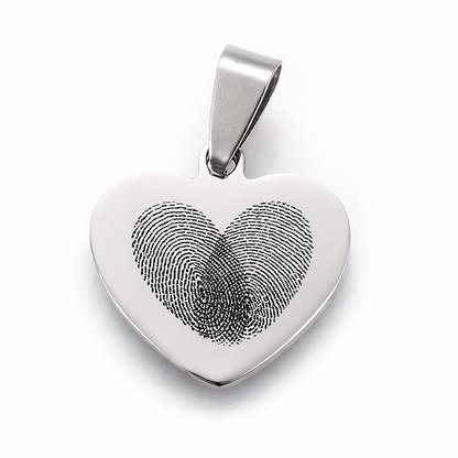 Custom fingerprint engraved silver heart pendant necklace – personalized keepsake jewelry Canada

