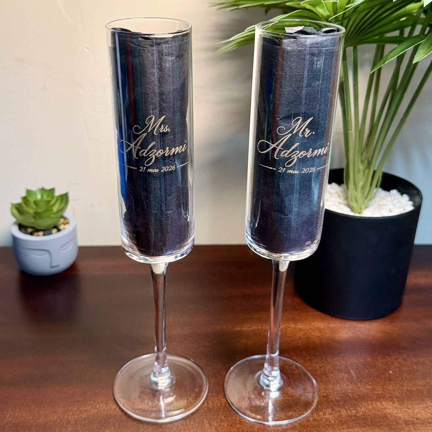 Custom Engraved Wedding Toasting Flutes Gift Set