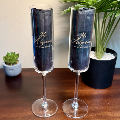 Custom Engraved Wedding Toasting Flutes Gift Set