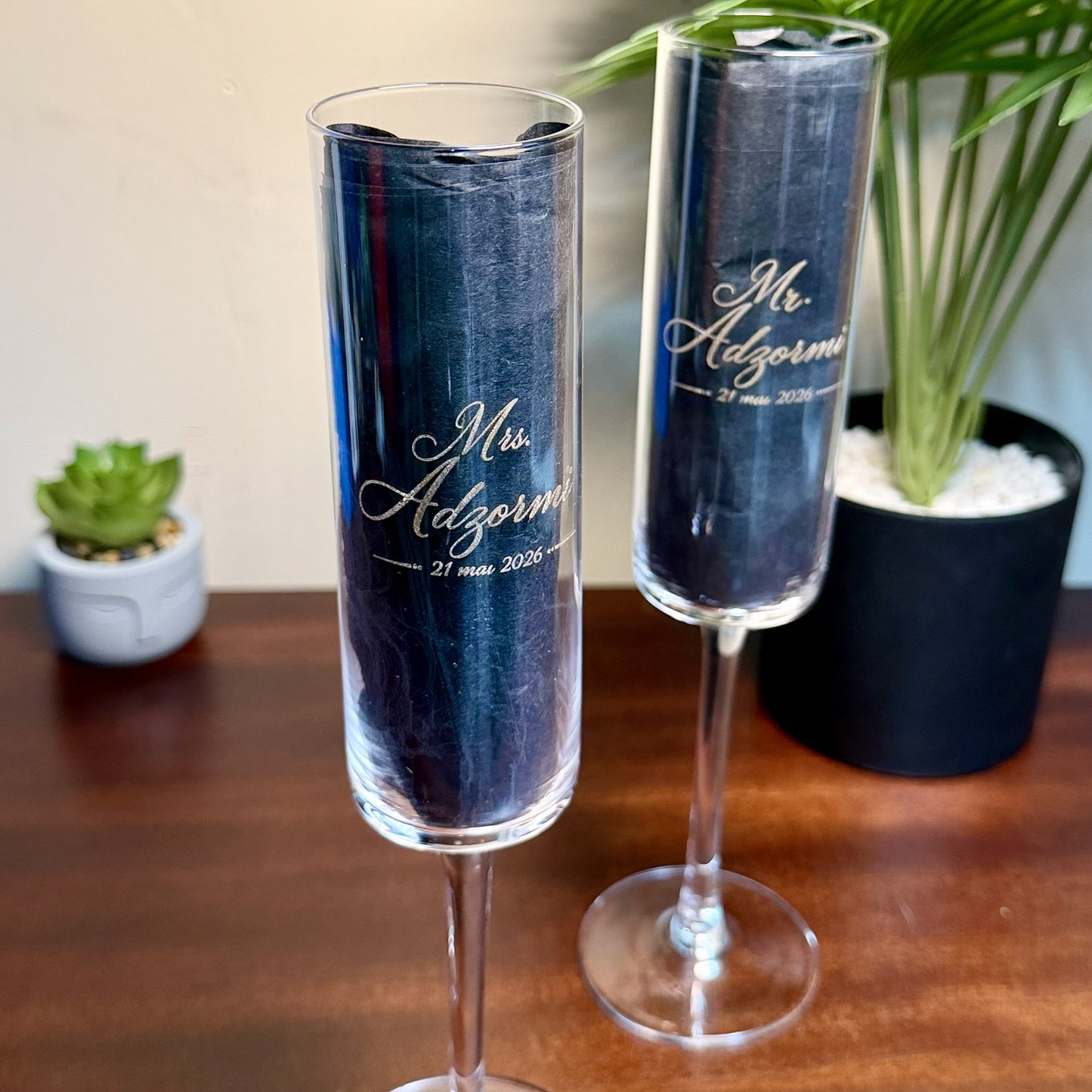 Custom Engraved Wedding Toasting Flutes Gift Set