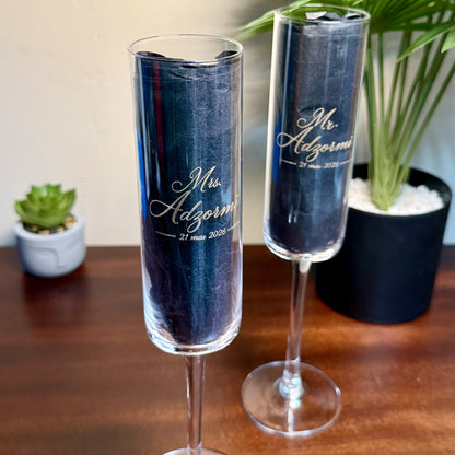 Custom Engraved Wedding Toasting Flutes Gift Set
