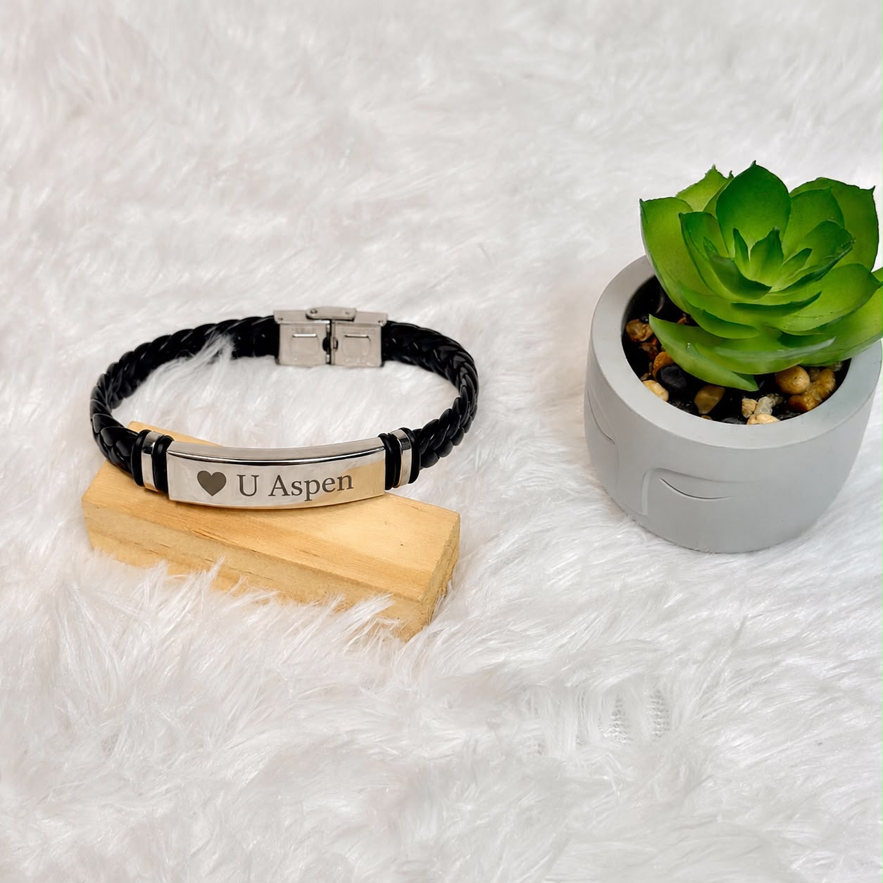 Personalized Leather Bracelet with Steel Plate – Custom Engraved Name Bracelet for Men