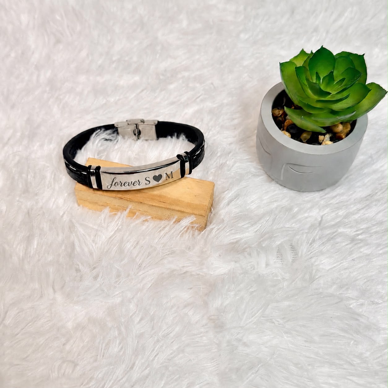 Personalized Leather Bracelet with Steel Plate – Custom Engraved Name Bracelet for Men