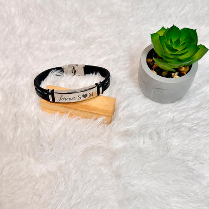 Personalized Leather Bracelet with Steel Plate – Custom Engraved Name Bracelet for Men