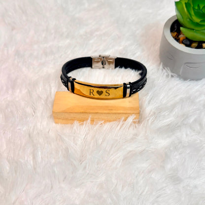 Personalized Leather Bracelet with Steel Plate – Custom Engraved Name Bracelet for Men