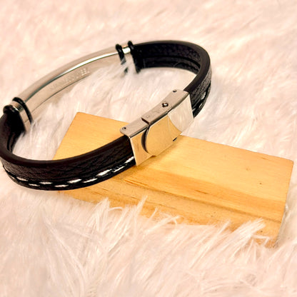 Personalized Leather Bracelet with Steel Plate – Custom Engraved Name Bracelet for Men