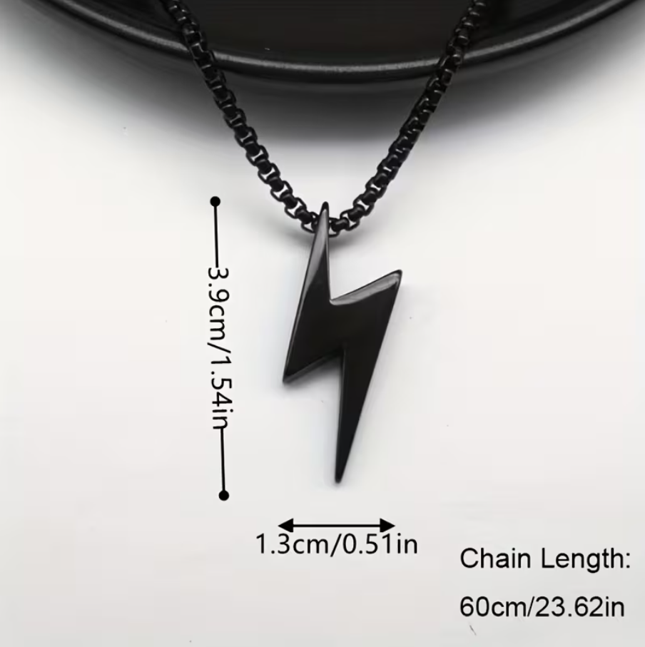 Polished Stainless Steel Lightning Bolt Necklace for Men – personalized with name or initials. Perfect for birthday & anniversary gifts.