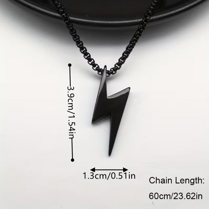 Polished Stainless Steel Lightning Bolt Necklace for Men – personalized with name or initials. Perfect for birthday & anniversary gifts.