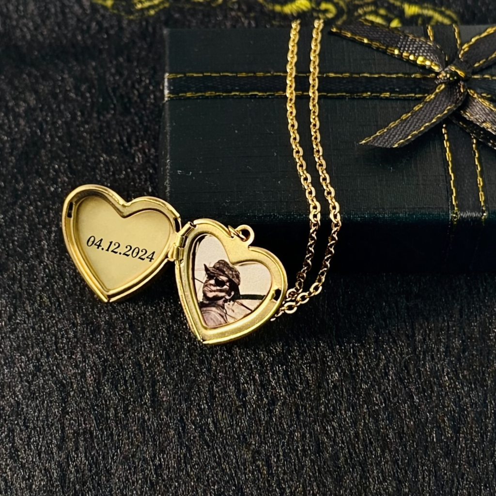 Custom Engraved Heart Locket Pendant – 18K Gold Plated – personalized with name or initials. Perfect for birthday & anniversary gifts.