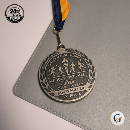 Custom Engraved Award Medals – gift packaging and presentation. Oruz Gifts Canada.