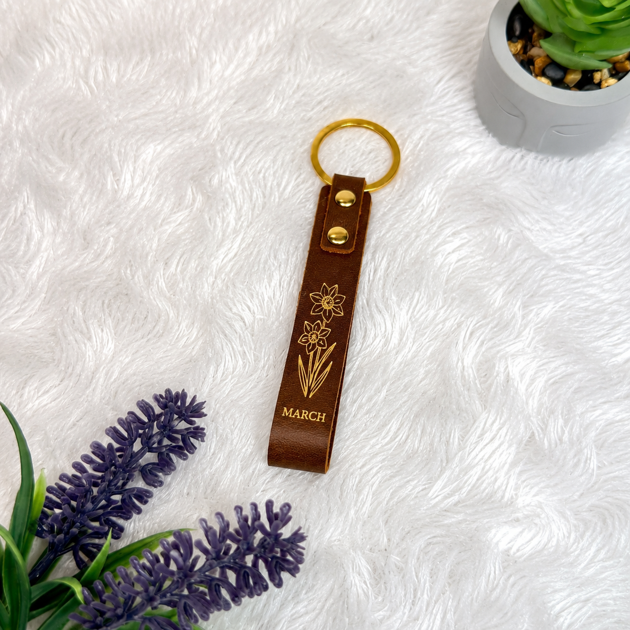 Premium PU Leather Strip Key Tag | Personalized Gold Embossed Keychain with Initials