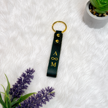 Premium PU Leather Strip Key Tag | Personalized Gold Embossed Keychain with Initials