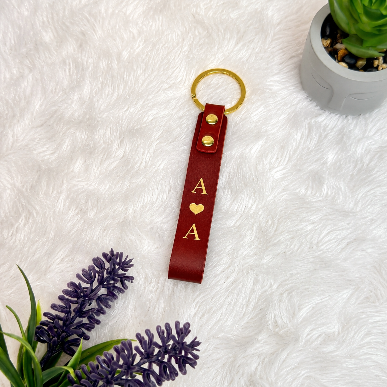 Premium PU Leather Strip Key Tag | Personalized Gold Embossed Keychain with Initials