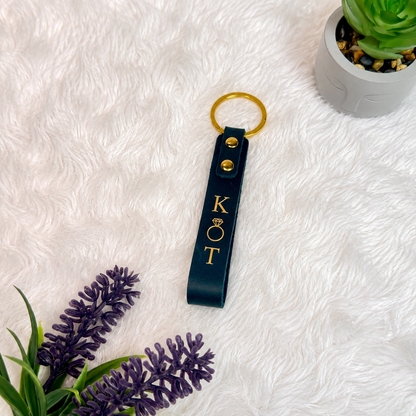Premium PU Leather Strip Key Tag | Personalized Gold Embossed Keychain with Initials