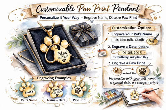 Personalized pet name jewelry Canada - custom gold paw print pendant necklace with pet name, date & paw print engraving. Perfect memorial gift for pet lovers. Ships Canada & USA.