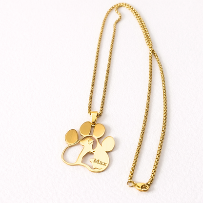 Custom Engraved Paw Print Pendant Necklace – Personalized Pet Name Jewelry