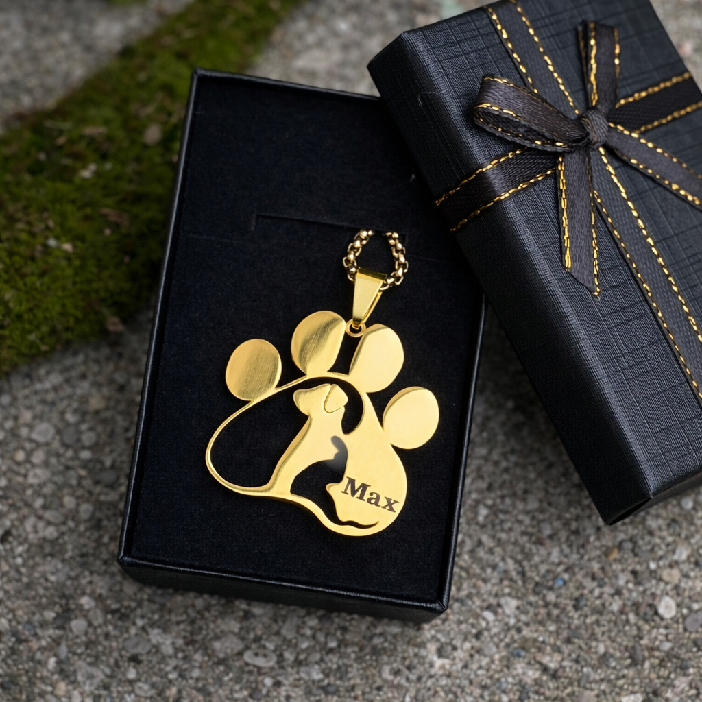 Custom Engraved Paw Print Pendant Necklace – Personalized Pet Name Jewelry
