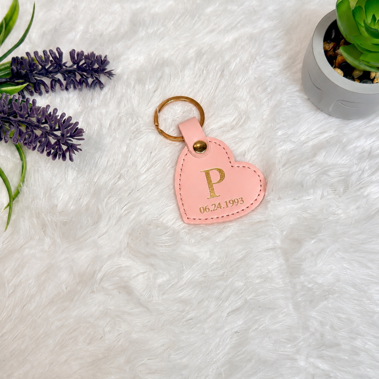 Personalized Heart Leather Key Tag | Custom Foil Embossed Keychain Canada