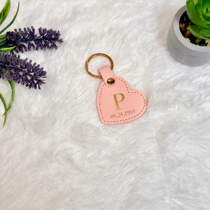 Personalized Heart Leather Key Tag | Custom Foil Embossed Keychain Canada