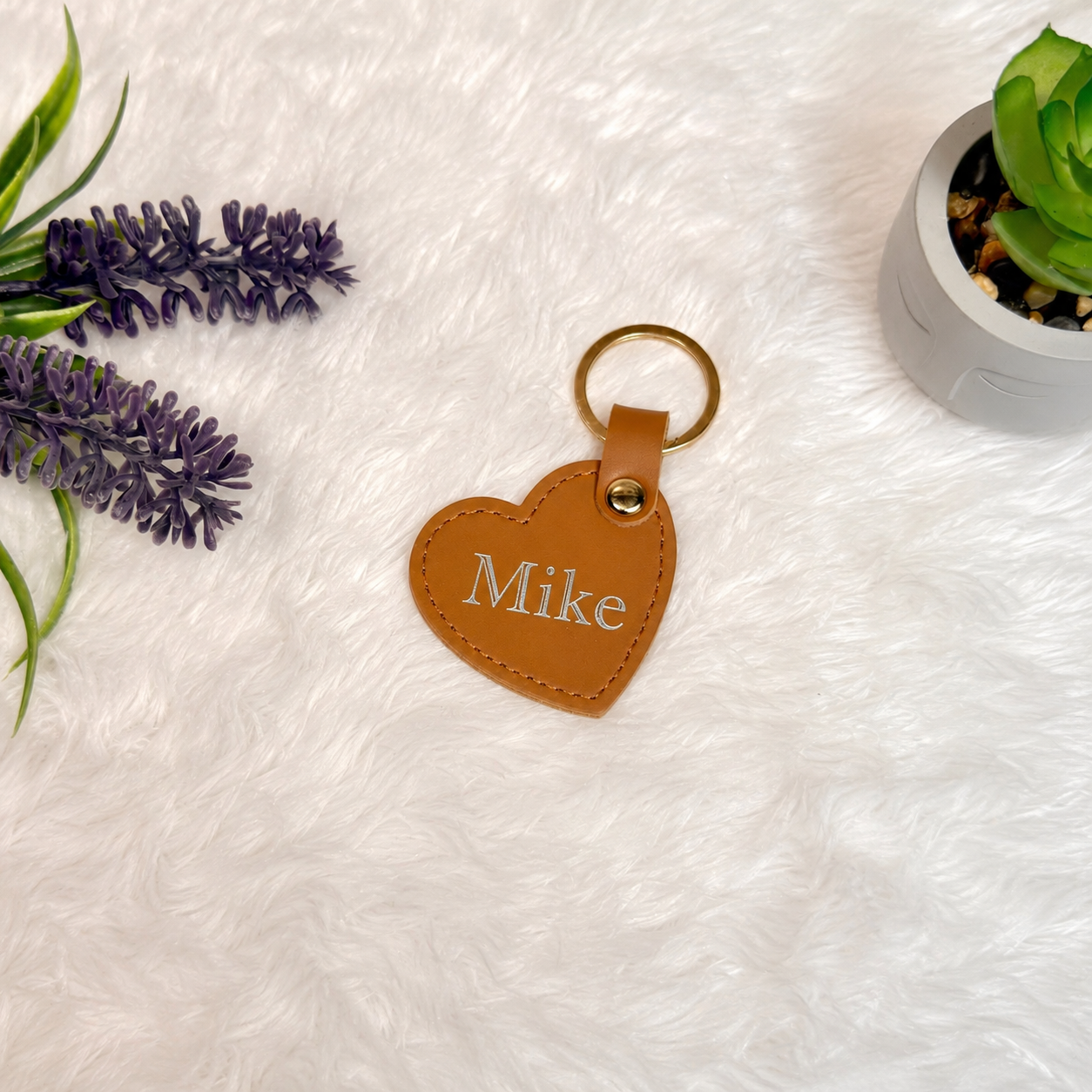 Personalized Heart Leather Key Tag | Custom Foil Embossed Keychain Canada