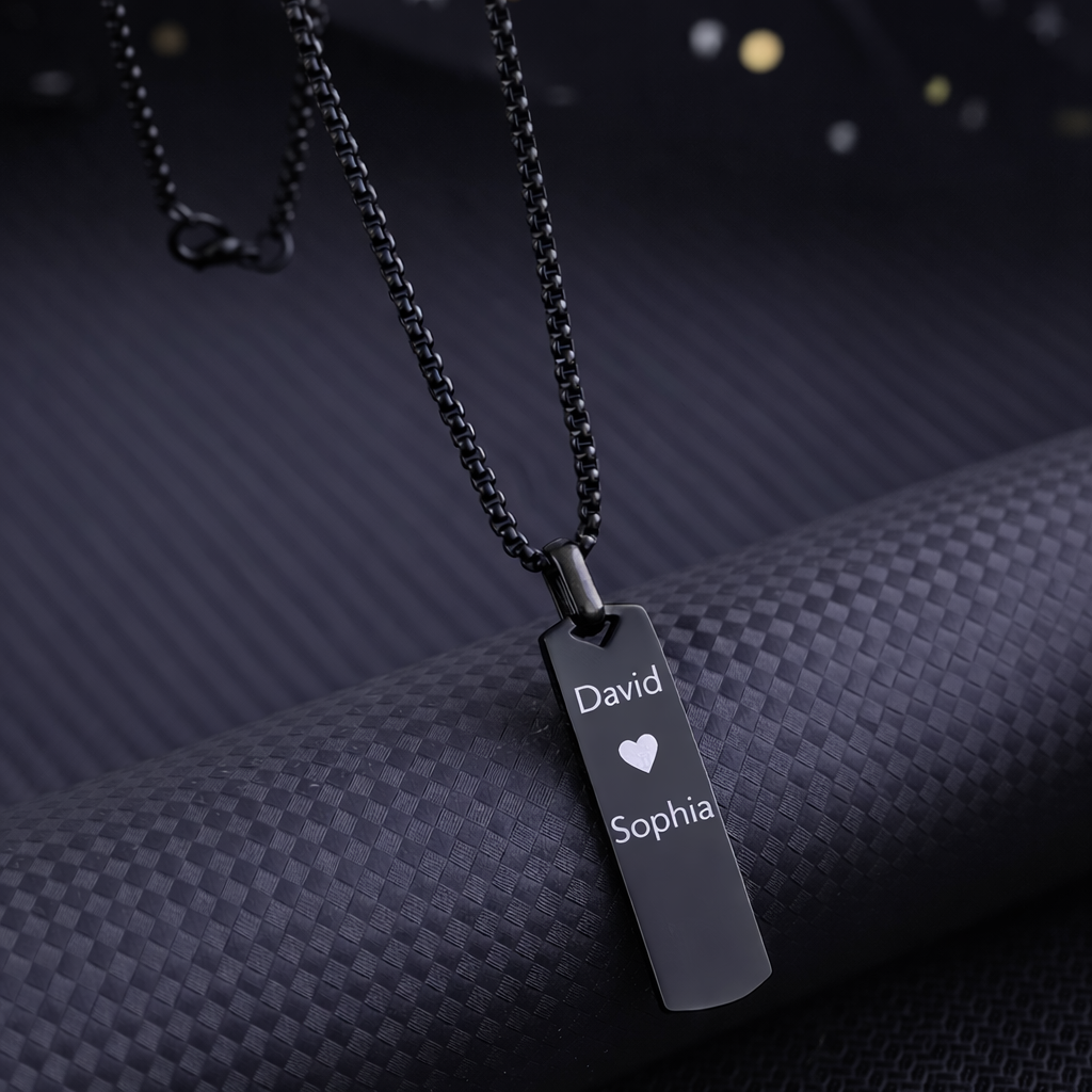 Personalized Stainless Steel Bar Pendant – personalized with name or initials. Perfect for birthday & anniversary gifts.