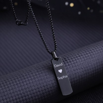 Personalized Stainless Steel Bar Pendant – personalized with name or initials. Perfect for birthday & anniversary gifts.
