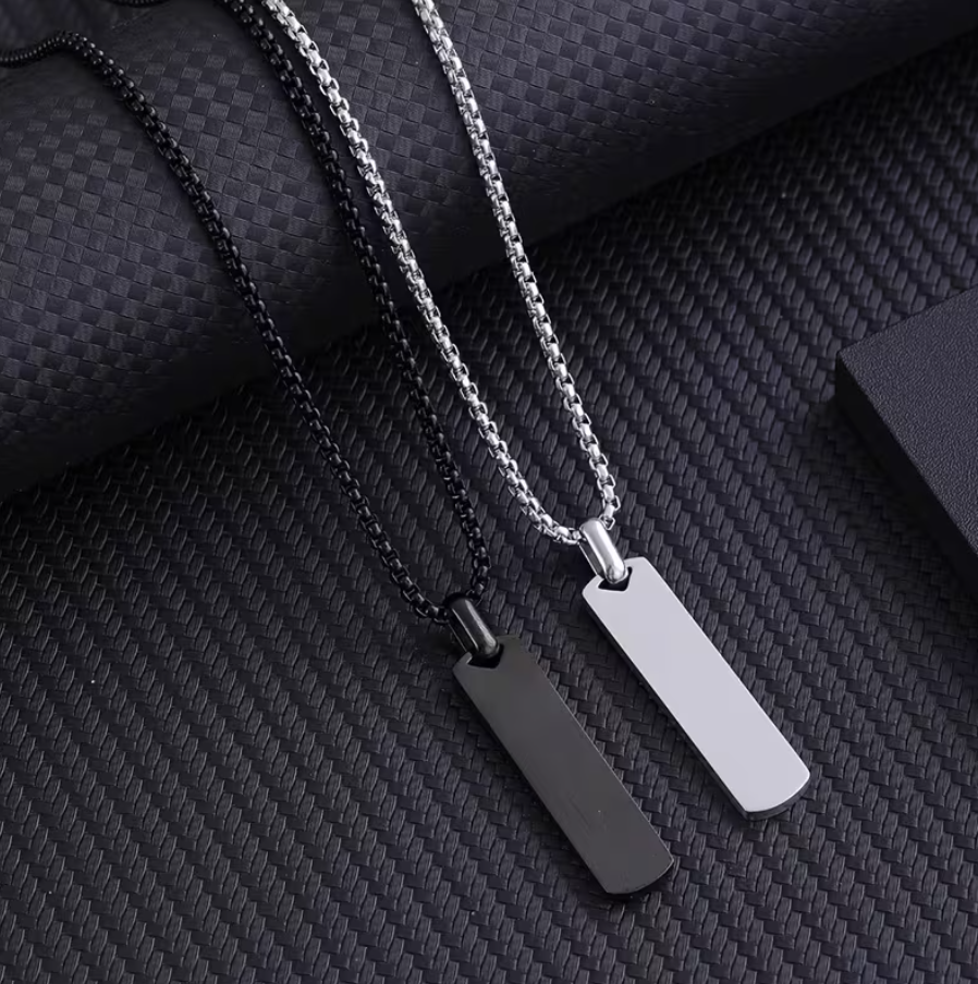 Personalized Stainless Steel Bar Pendant – gift packaging and presentation. Oruz Gifts Canada.