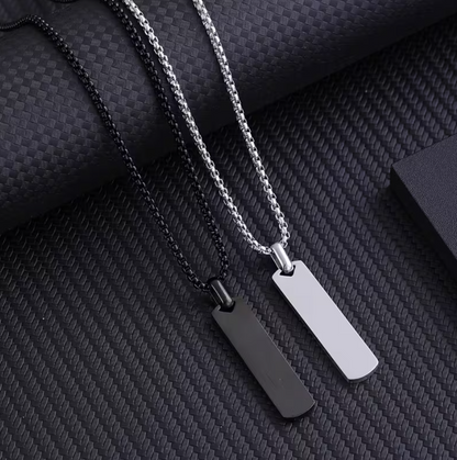 Personalized Stainless Steel Bar Pendant – gift packaging and presentation. Oruz Gifts Canada.