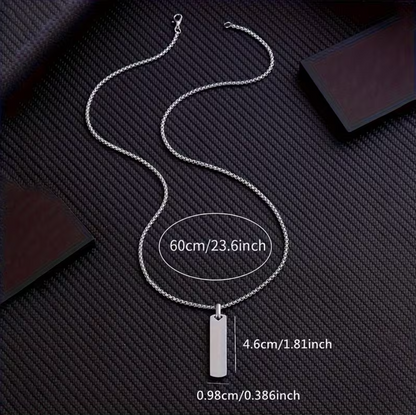 Personalized personalized stainless steel bar pendant – engraving close-up. Oruz Gifts Scarborough.