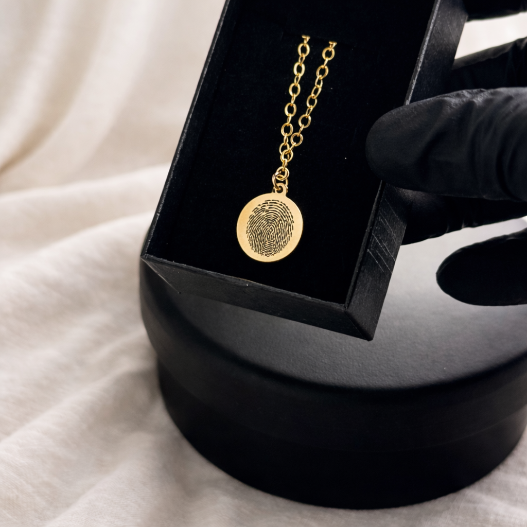 Custom Engraved Round Pendant – 18K Gold Plated – personalized with name or initials. Perfect for birthday & anniversary gifts.