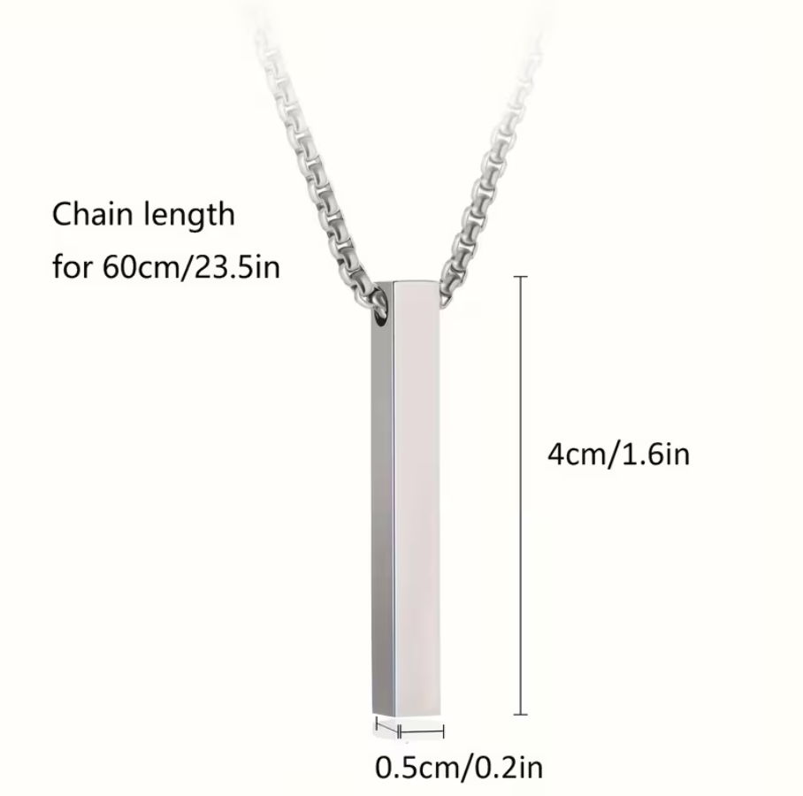 Custom Engraved Strip Bar Pendant Necklace