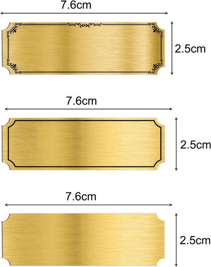 Brass name plate sizes - 7.6cm x 2.5cm gold engraved trophy base plates in 3 styles for awards Canada
