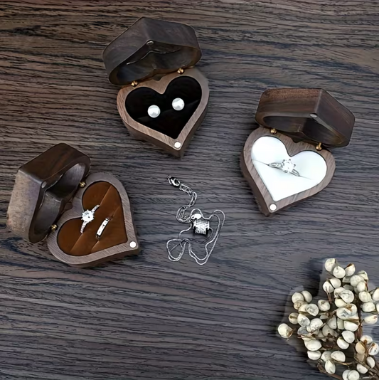 Wooden Heart-Shaped Ring Box